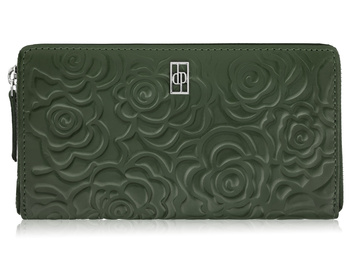 Duży portfel damski w kolorze zielonym zapinany dookoła na suwak Paolo Peruzzi