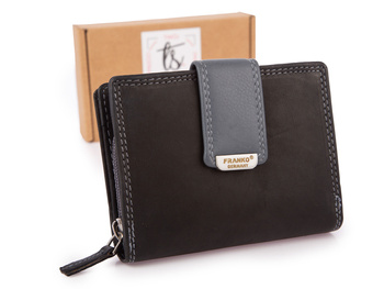 Franko Czarno-szary średni portfel damski z miękkiej skóry naturalnej RFID