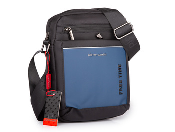 Czarno-niebieska elegancka torba męska na ramię miejska materiałowa Pierre Cardin