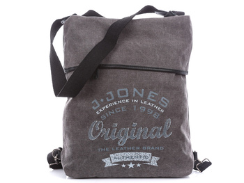 Women's canvas backpack-bag with natural leather grey