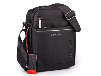 Elegancka czarna torba męska na ramię materiałowa Pierre Cardin średnia