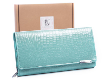 Jennifer Jones women's turquoise lacquered horizontal RFID wallet