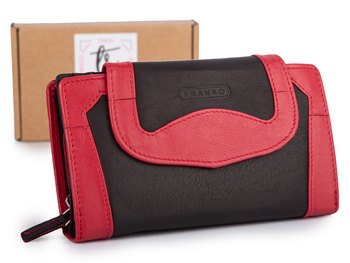 Duży, czarno-czerwony, portfel damski z miękkiej skóry naturalnej Franko