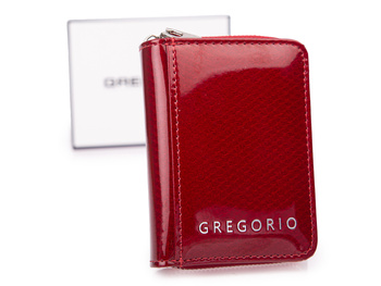 Mały czerwony portfel damski lakierowany z błyszczącym wzorem RFID Gregorio