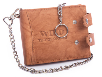 Men's leather wallet with chain light brown WILD