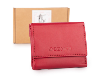Mały czerwony portfel damski skórzany z kieszenią pudełkową J Jones