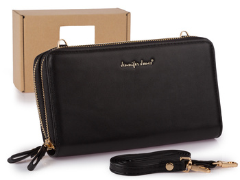 Duży portfel damski z paskiem na ramię - kopertówka czarna Jennifer Jones