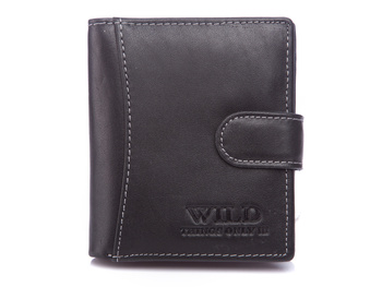Small leather men's clasp wallet WILD black vertical