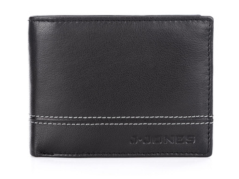 J Jones men's leather wallet black with grey thread