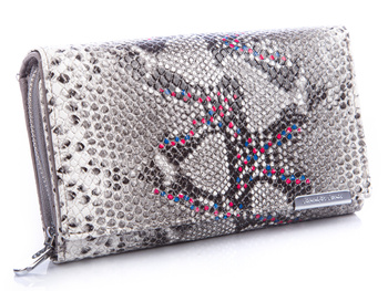 Silver large wallet with pink and blue dots by Jennifer Jones
