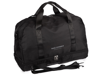 Czarna lekka torba na siłownię / bagaż podręczny z osobną kieszenią pod spodem 50x30x25 cm