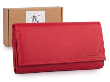 Czerwony portfel damski skórzany, duży, poziomy Franko
