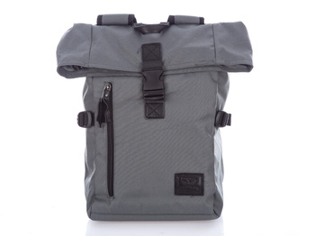 Tall fabric backpack with overlapping collar gray