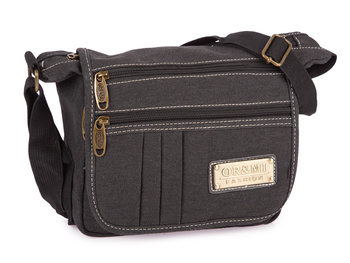 Lekka płócienna torba męska na ramię vintage z klapą szara