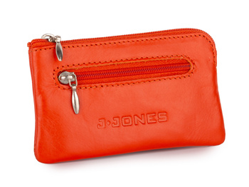 Pomarańczowe etui skórzane na klucze 2 kieszenie zapinane na zamek błyskawiczny