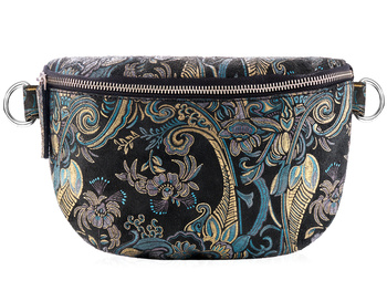 Damska skórzana saszetka typu nerka na ramię z orientalnym wzorem