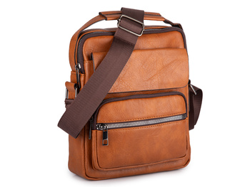 Torba męska na ramię pionowa miejska na dokumenty jasnobrązowa saszetka