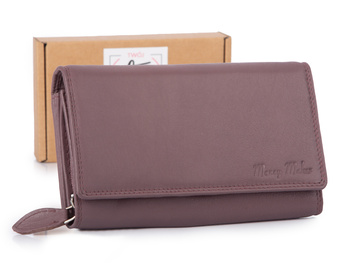 Duży, mauve portfel damski Money Maker ze skóry naturalnej