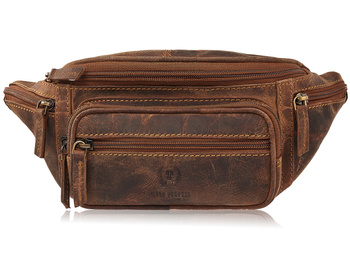 Ciemnobrązowa skórzana saszetka męska biodrowa typu nerka vintage