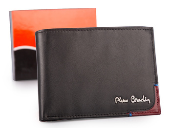 Czarny portfel męski Pierre Cardin z czerwonym akcentem i ochroną RFID