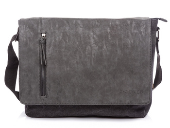 Duża czarna torba męska z klapką A4 J Jones