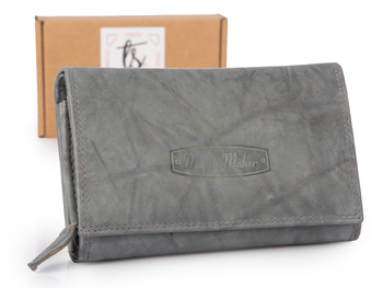 Duży szary portfel damski ze skóry naturalnej z ochroną RFID