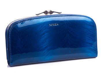 PATRIZIA Großes lackiertes blaues Damenportemonnaie mit Ohrbügel