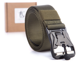 Green webbing trouser belt with magnetic buckle RANGER
