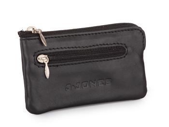 Czarne etui skórzane na klucze 2 kieszenie zapinane na zamek błyskawiczny