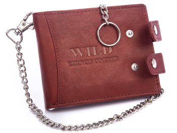 Men's leather wallet with chain dark brown WILD