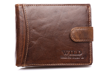 Dunkelbraune Herrengeldbörse aus Leder mit RFID WILD-Schnappverschluss