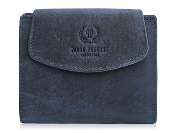 Granatowy skórzany portfel damski średniej wielkości vintage RFID Paolo Peruzzi