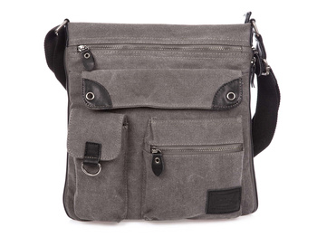 J JONES Grey expandable women's bag in canvass and natural leather