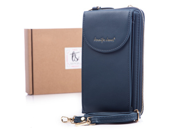Pionowy portfel damski z paskiem na ramię niebieski Jennifer Jones
