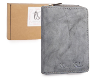 Mała szara portmonetka damska z miękkiej skóry naturalnej RFID
