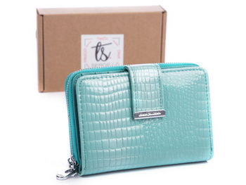 Jennifer Jones RFID lacquered medium turquoise women's wallet
