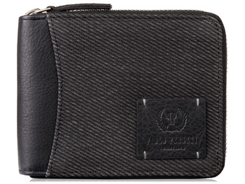 Pojemny portfel męski z canvasu i skóry z zamkiem i RFID Paolo Peruzzi – czarny