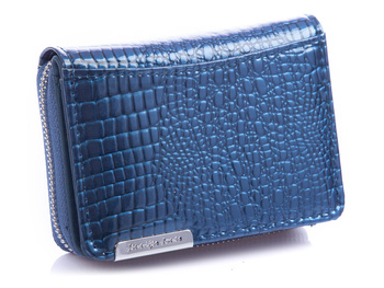 Mały niebieski portfel damski lakierowany croco Jennifer Jones