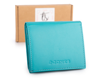 Turkusowy portfel damski skórzany J Jones z kieszenią pudełkową na monety