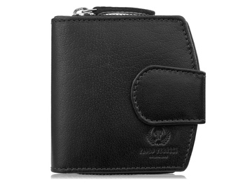 Czarny portfel damski skórzany średniej wielkości na zatrzask i zamek błyskawiczny Paolo Peruzzi