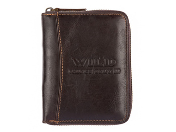 WILD Large vertical zippered wallet for men dark brown