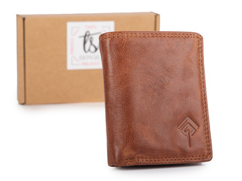 Nieduży, skórzany portfel w kolorze ciemnobrązowym z RFID