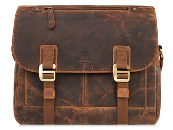 Brązowa torba męska na ramię duża uszyta z grubej skóry naturalnej w stylu vintage