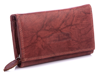 Large women's dark brown leather wallet Money Maker