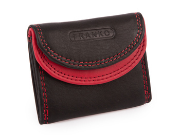 Mały portfel skórzany na banknoty i monety czarno-czerwony Franko