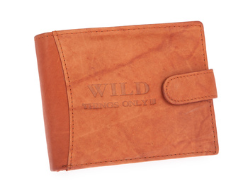 Skórzany portfel męski jasnobrązowy poziomy zapinany na zatrzask WILD