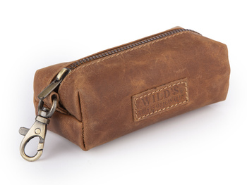 Brązowa saszetka na klucze ze skóry naturalnej z karabińczykiem WILD