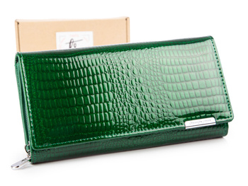 Poziomy portfel damski Jennifer Jones duży butelkowa zieleń RFID