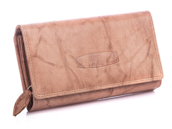 Large women's soft natural leather wallet light brown Money Maker
