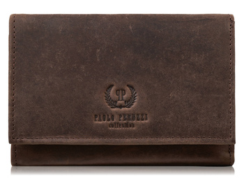 Ciemnobrązowy skórzany portfel damski w stylu vintage do małej torebki Paolo Peruzzi